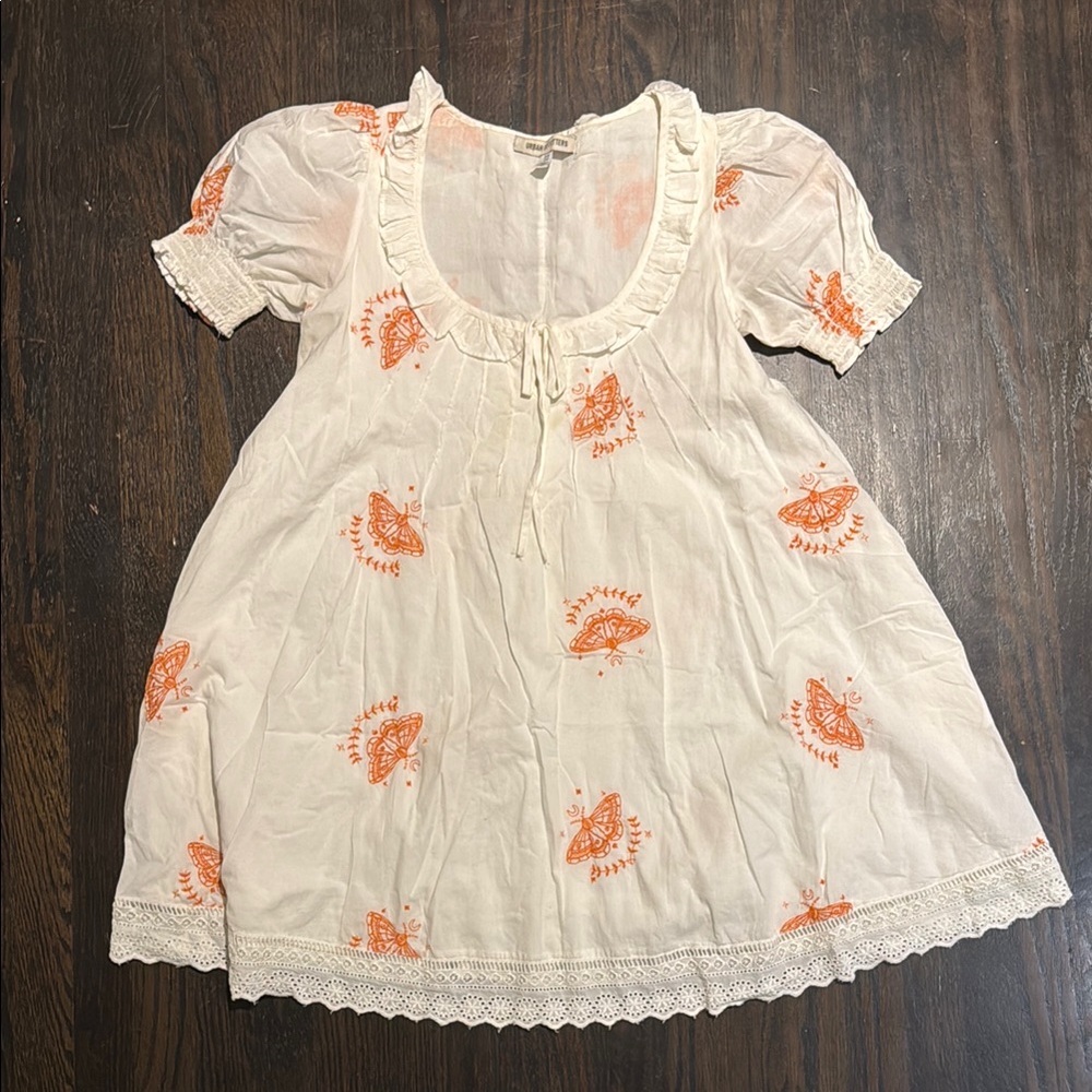 Urban Outfitters White Babydoll Butterfly Mini Dress